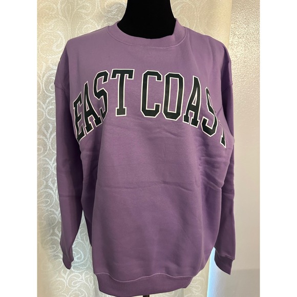 Zenana East Coast Graphic Sweatshirt Purple Crewneck Pullover Oversized Style-M - Picture 2 of 6